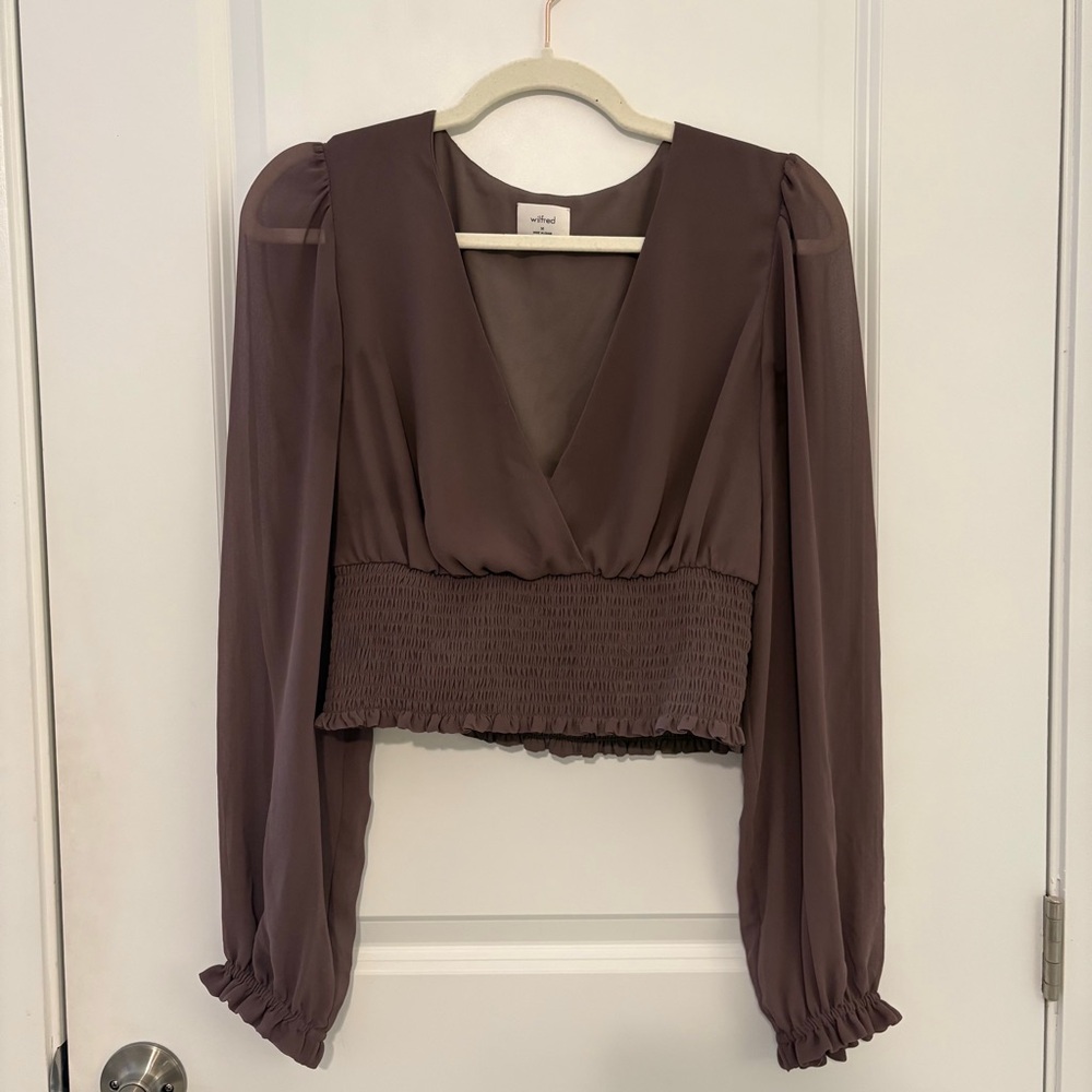 Cinch Waist Wilfred (Aritzia) Purple/Brown Long Sleeve Blouse - Picture 2 of 3